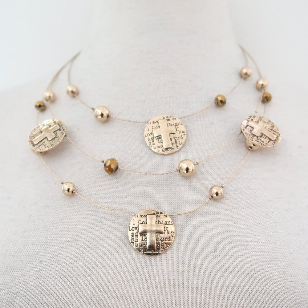 CATO C1946 triple strand cross disc necklace
